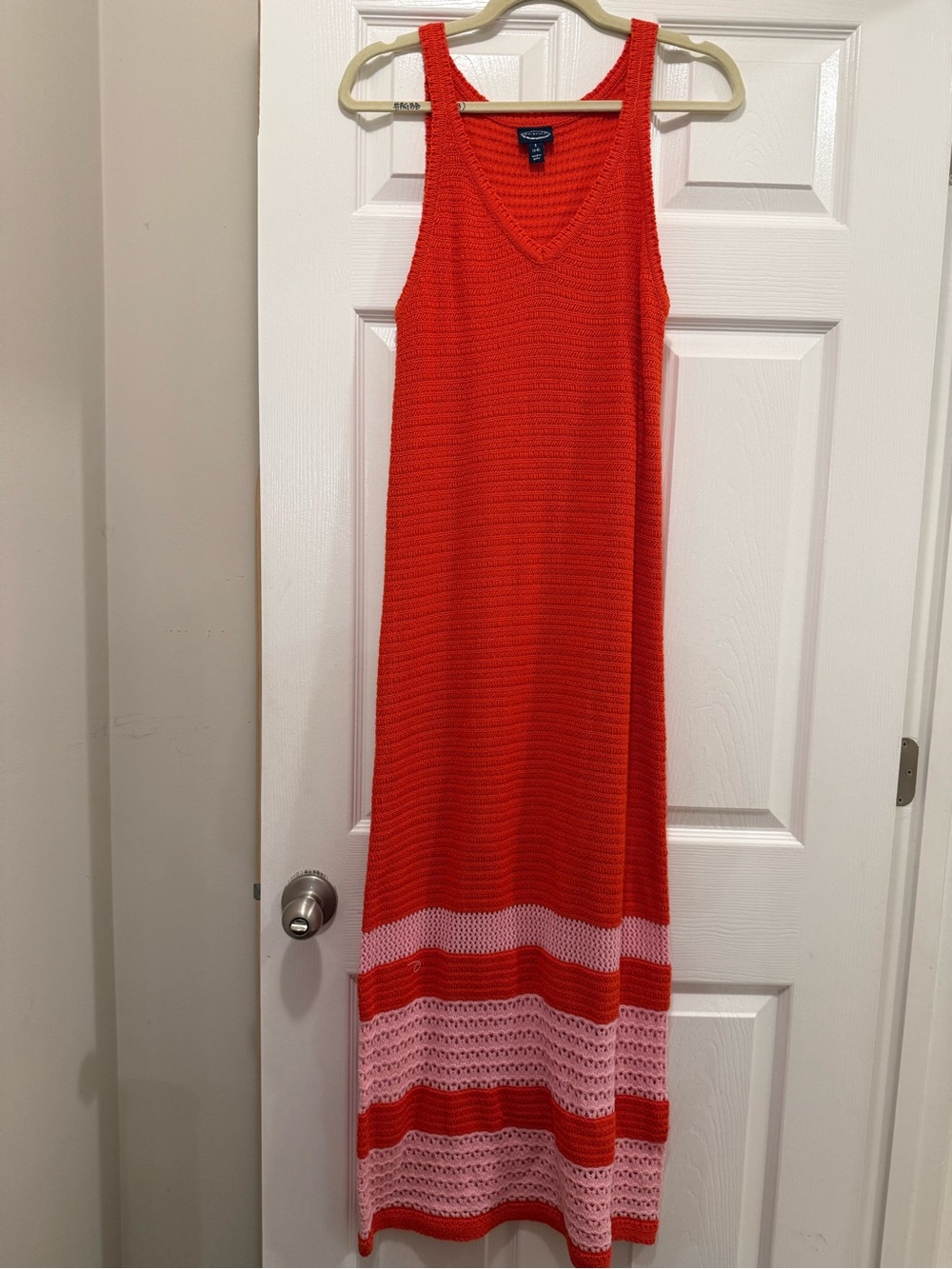Sleeveless V-Neck Coral and Light Pink Knit Maxi Dress